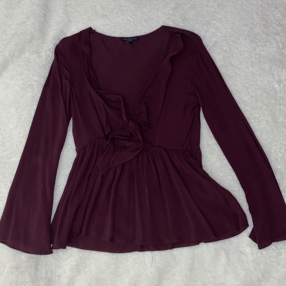American Eagle - Plum Front Knot Peplum Top